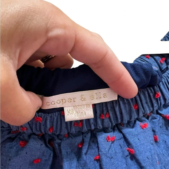 Absolutely Adorable Cooper and Ella Blue & Red swiss dot off the shoulder dress - Picture 5 of 6